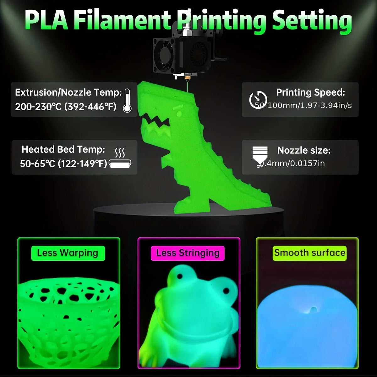 1.75mm PLA Luminous 3D Printer Filament &ndash; Glow In The Dark