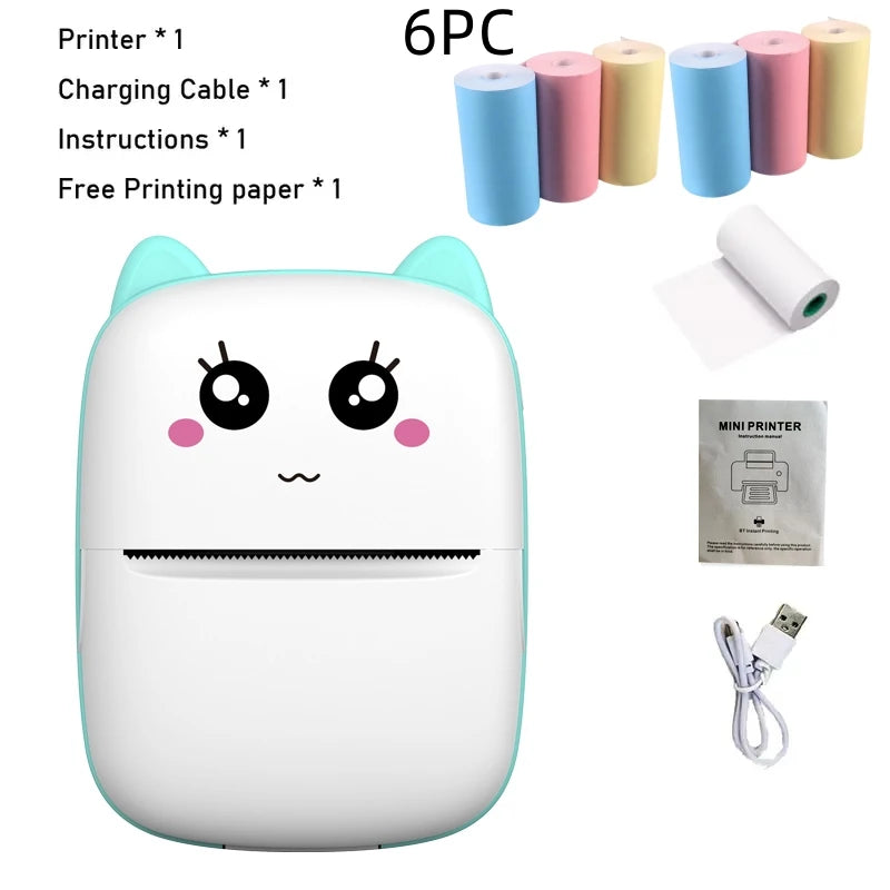 Mini Pocket Printer 57mm - Wireless Bluetooth 200dpi Blue 6rolls paper