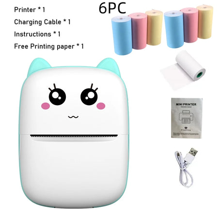 Mini Pocket Printer 57mm - Wireless Bluetooth 200dpi Blue 6rolls paper