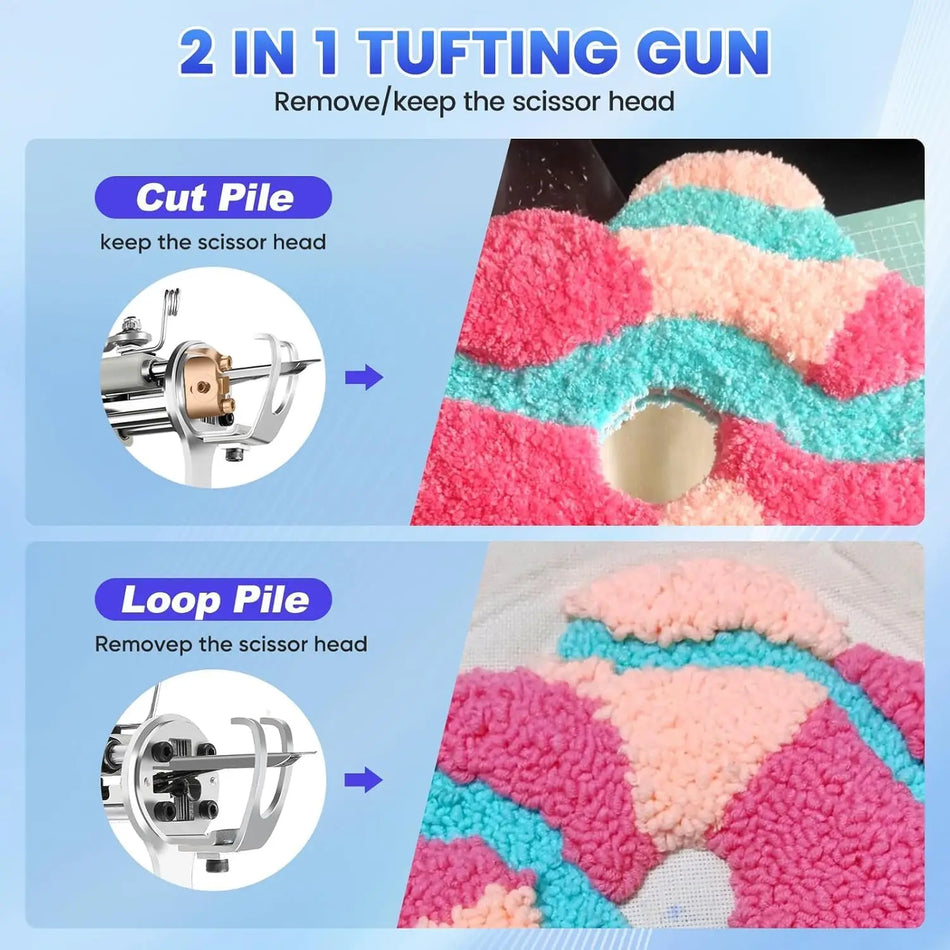 Elektrická 2 v 1 tuftingová pištoľová súprava na látky a koberce