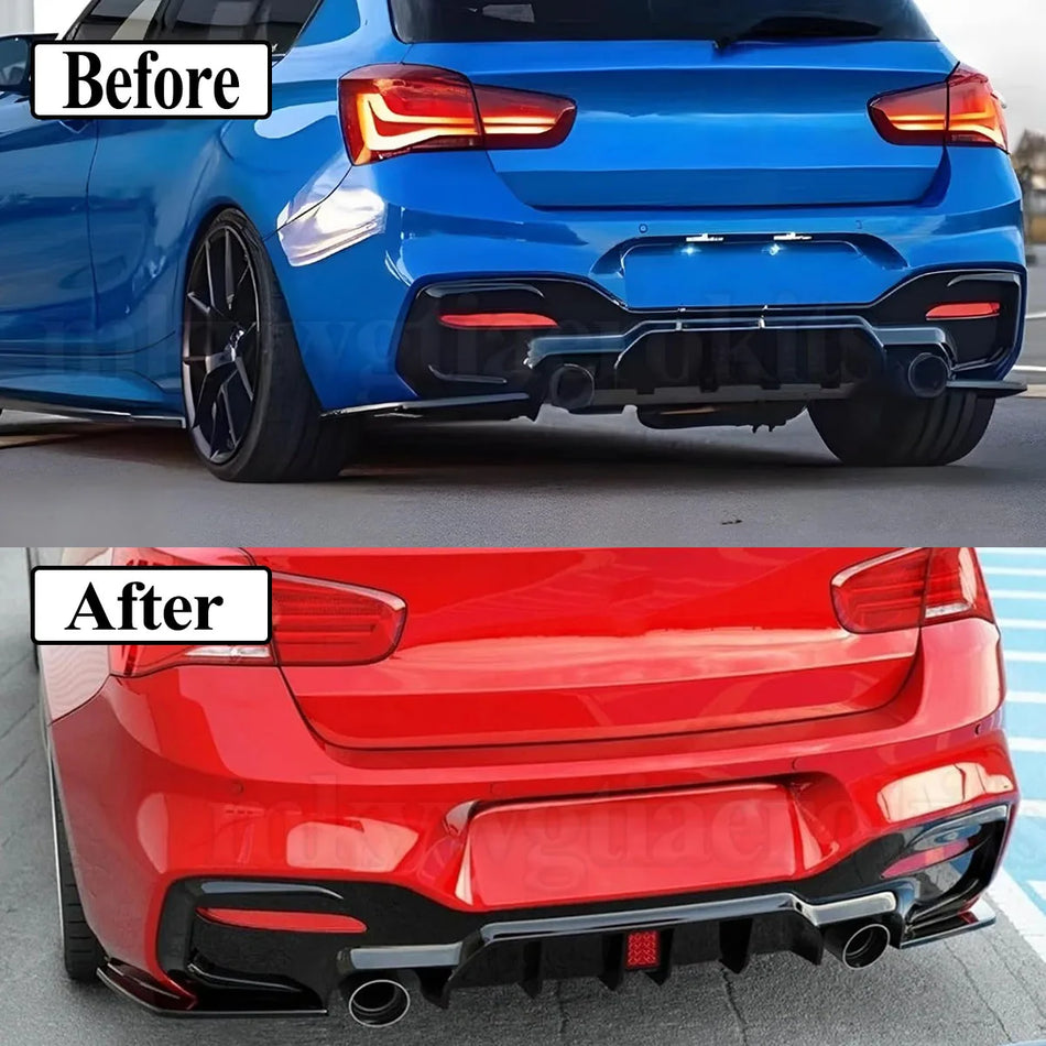 Difusor de parachoques M Sport de la Serie 1 de BMW F20 F21 con luz LED, negro brillante