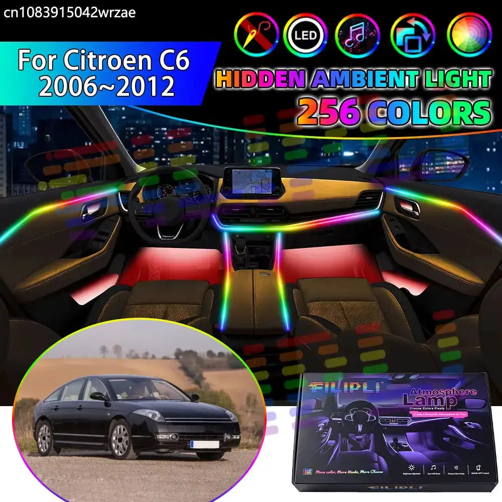 For Citroen C6 2006~2012 2007 2008 2009 RGB Car Interior Ambient Lights Strips Breathing Lighting Kit App Control LED strips by InterCyprus Trading Ltd