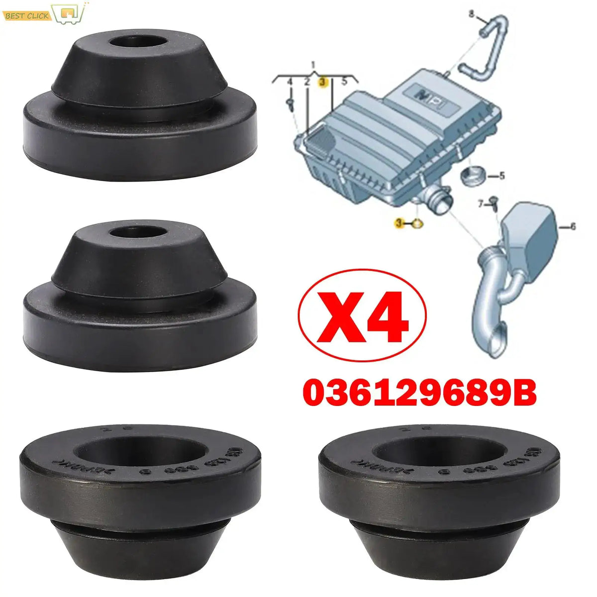 4pcs Air Filter Cleaner Buffer Housing Rubber Engine Cover Stop Mount 036129689B For AUDI A1 S1 A2 A3 8P A6 S6 Q3 8U RS3 RS6 TT by InterCyprus Trading Ltd