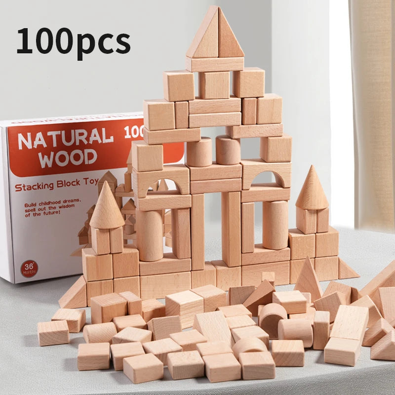 Natural Wood Blocks 100Pcs &ndash; Storage Bucket and Sorting Lid