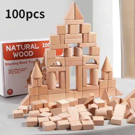 Natural Wood Blocks 100Pcs &ndash; Storage Bucket and Sorting Lid