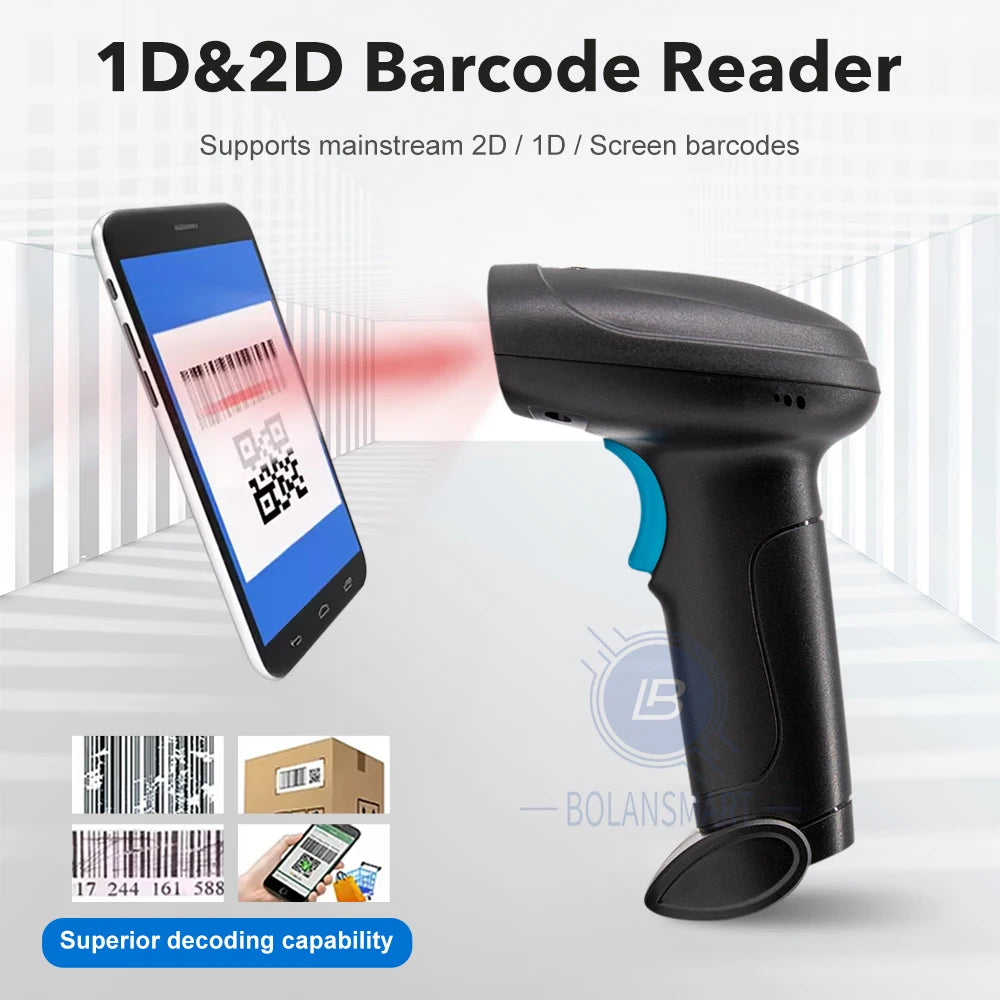 Wired &amp; Wireless 1D 2D Barcode Scanner - Bluetooth, USB, Omni-Directional