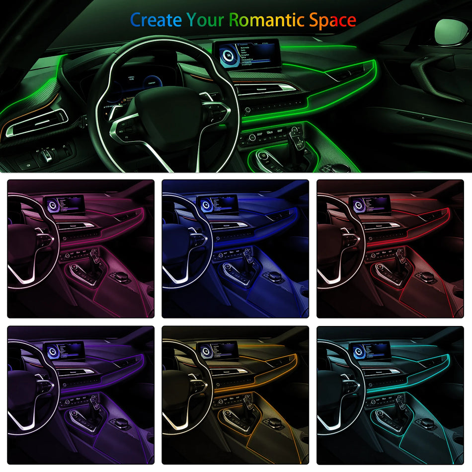 Interiör LED Neontråd för BMW 3/5/6-serien, Sex färger, Justerbar, Metallkonstruktion