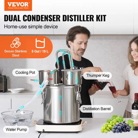 Stainless Steel Alcohol Distiller Kit Dual Condenser