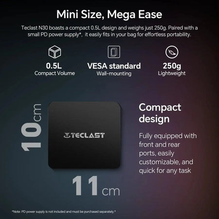 Teclast N30 Mini PC Windows 11 Pro 16GB RAM 512GB 2xHDMI