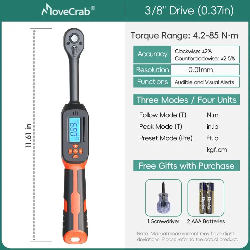 MOVECRAB Digital Torque Wrench 1.5-340N.m &ndash; High Precision with Buzzer and LED Notification 4.2-85N.M