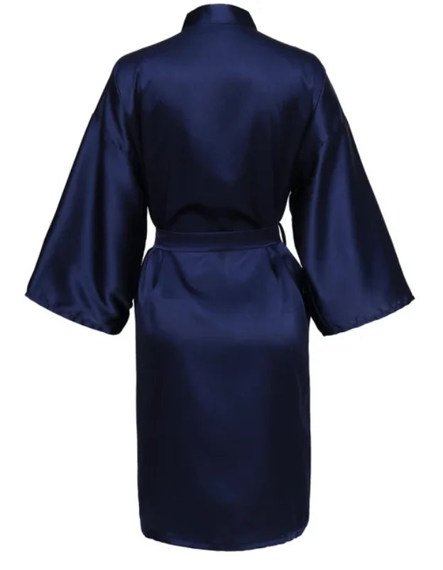 Wedding Party Team Bride Satin Kimono Robe - Plain Bridesmaid Bathrobe