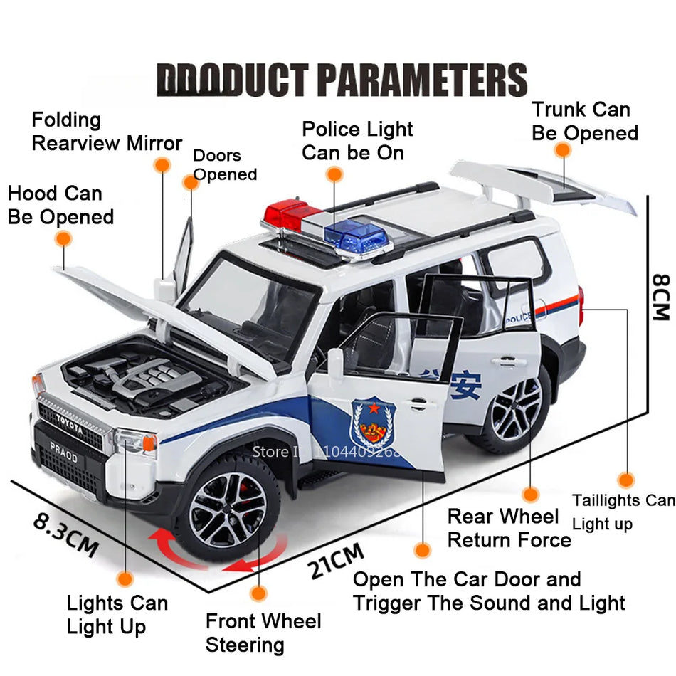 Model de mașină diecast Prado LC250 1:24 cu ușile deschise, sunet și lumină