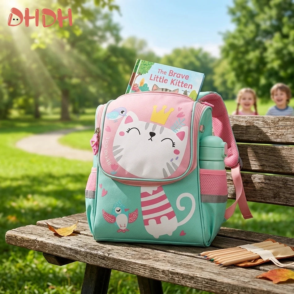 Cartoon Cat Schulranzen für Kinder Wasserdicht, Langlebig und Bequem