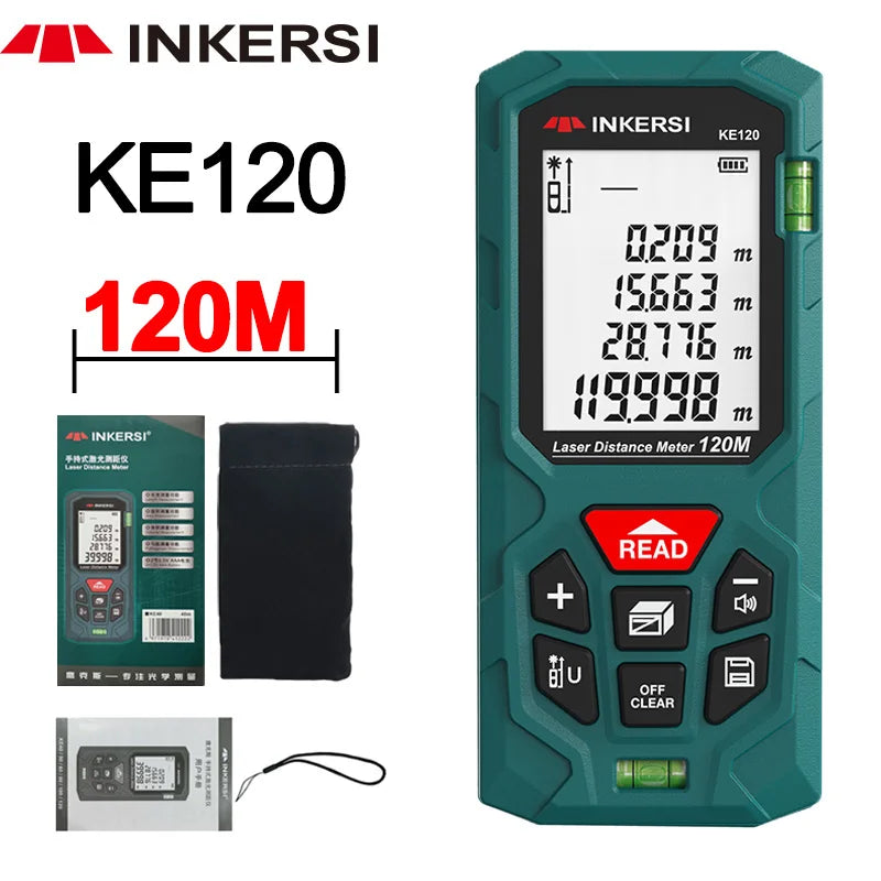 INKERSI High Precision Laser Distance Meter - 40M/70M/120M Measurement Tools KE120 120m