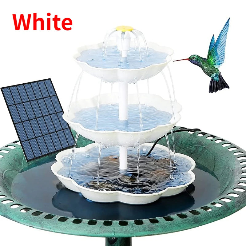 Three Layer Solar Fountain &ndash; 3.5W Pump Detachable Bird Bath White
