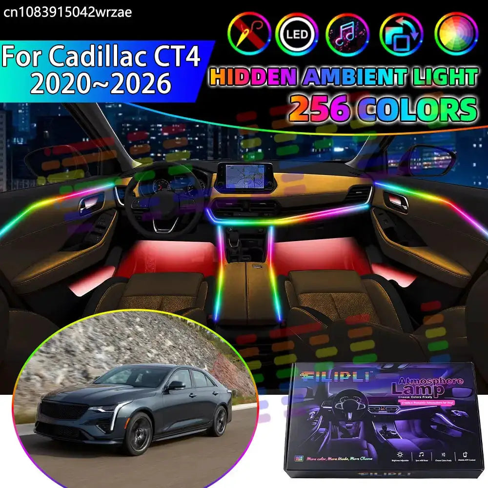For Cadillac CT4 2020~2026 2021 2022 RGB Car Interior Ambient Lights Strips Breathing Lighting Kit App Control LED strips Auto by InterCyprus Trading Ltd