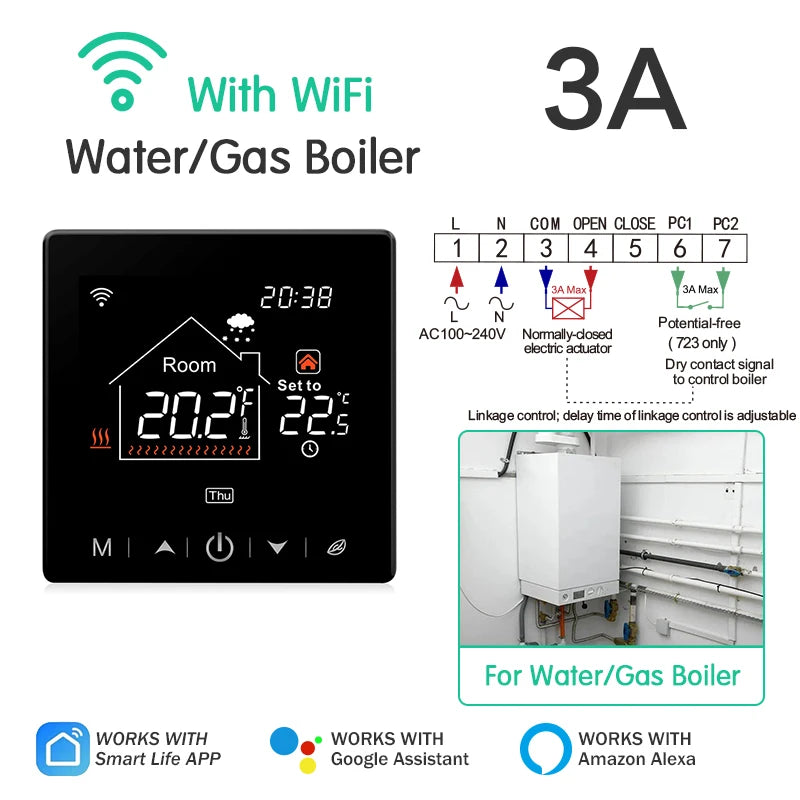 EZAIOT Floor Heating Thermostat &ndash; Tuya WiFi Alexa Ready 3A Boiler