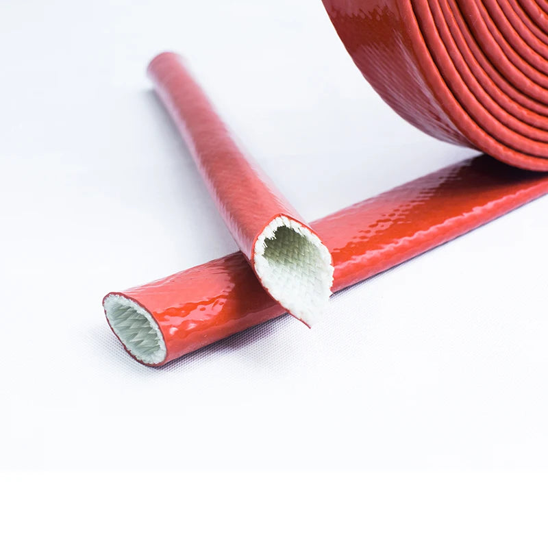 Tube en fibre de verre haute température avec revêtement en silicone, manchon ignifuge tressé 1m