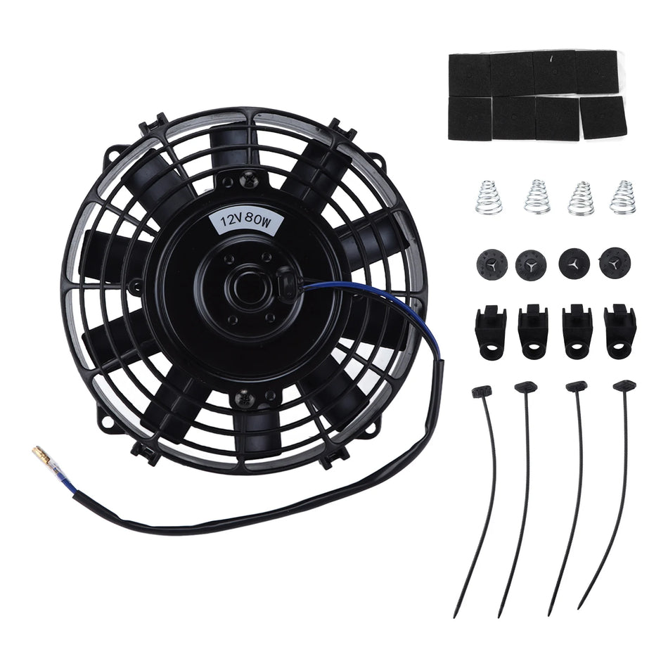 8In Electric Radiator Cooling Fan 12V 80W Slim Blade For AC System Intercooler