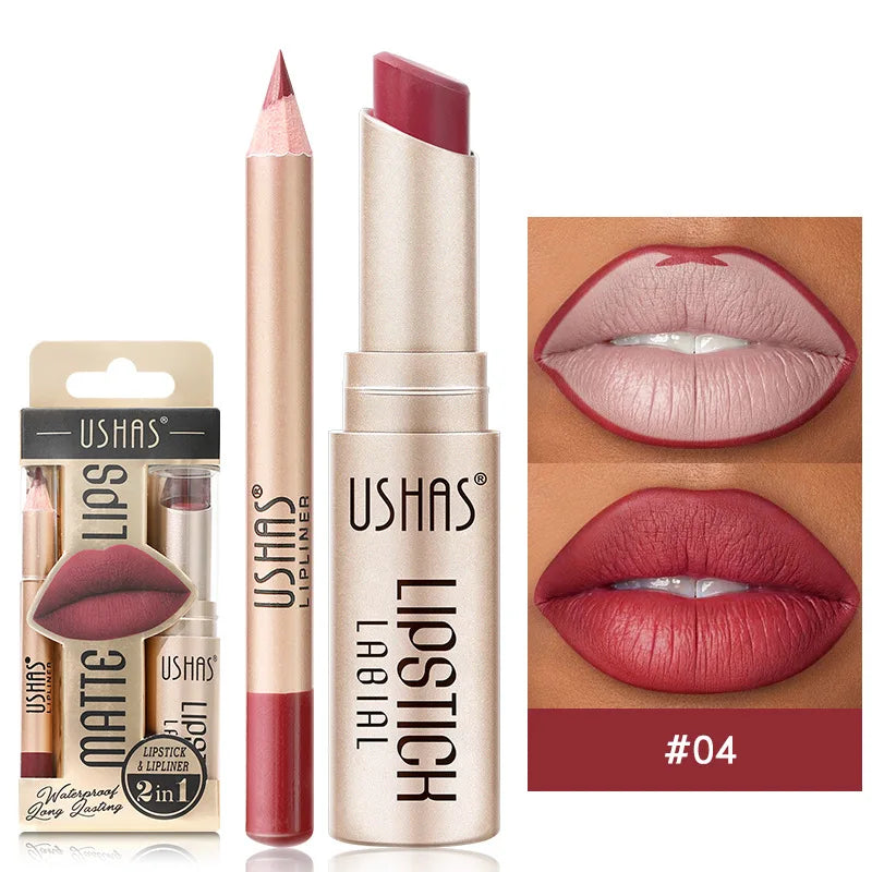 USHAS 12 Color Long-lasting Waterproof Lip Liner &amp; Matte Lipstick Set CZ0246-04