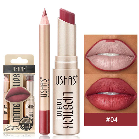 USHAS 12 Color Long-lasting Waterproof Lip Liner &amp; Matte Lipstick Set CZ0246-04