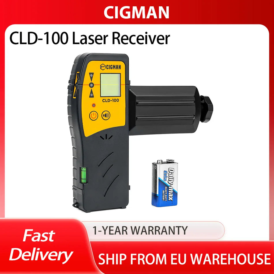 CIGMAN CLD-100 Laserový přijímač s indikátory na 3 stranách, dosah 50m, automatické vypnutí, nastavitelný zvukový signál