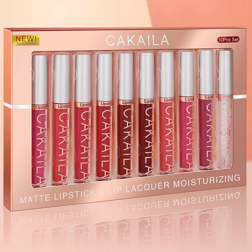 CAKAILA 10pcs Nude Liquid Lipstick Set - Waterproof &amp; Long-lasting