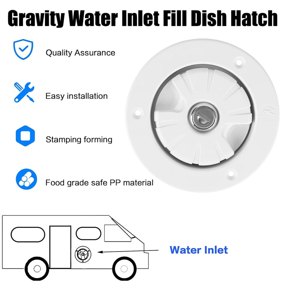 RV Gravity Water Inlet With Lockable Hatch, 80mm PP Adapter
