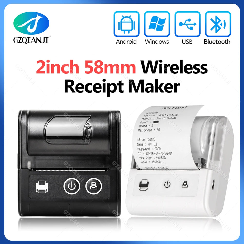 58MM Mini Portatīvais Bluetooth Termiskā Printeris iOS un Android, USB