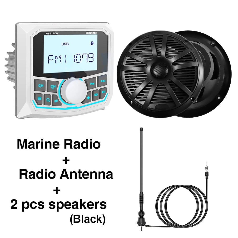 MS-21RV W &ndash; Waterproof Bluetooth Marine Stereo IPX5 Radio Black Ant