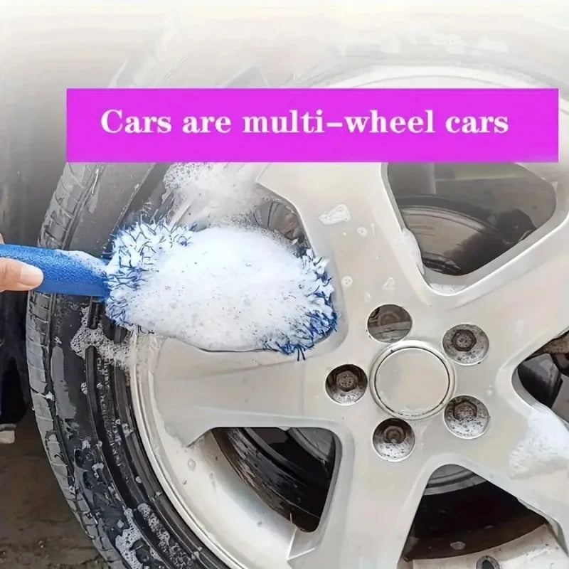 Portable Plush Car Cleaning Brush for Wheels and Rims