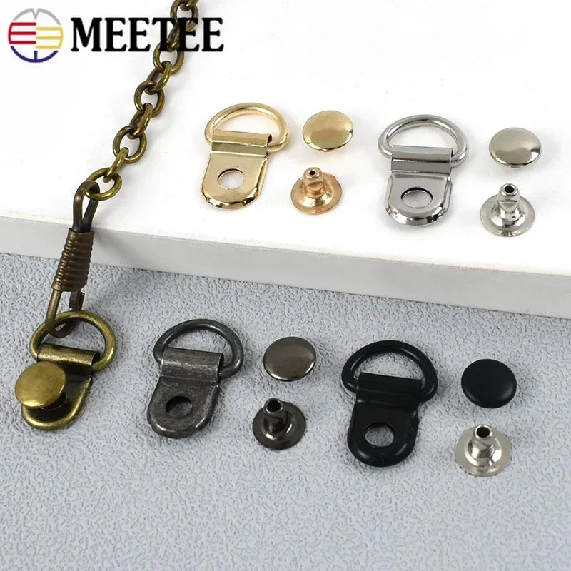 10/20/50Sets 9*14mm Metal D Ring Buckle Hiking Climbing Boots Connector Clasp Bag Strap Shoes Carabiner Installation Nails Craft