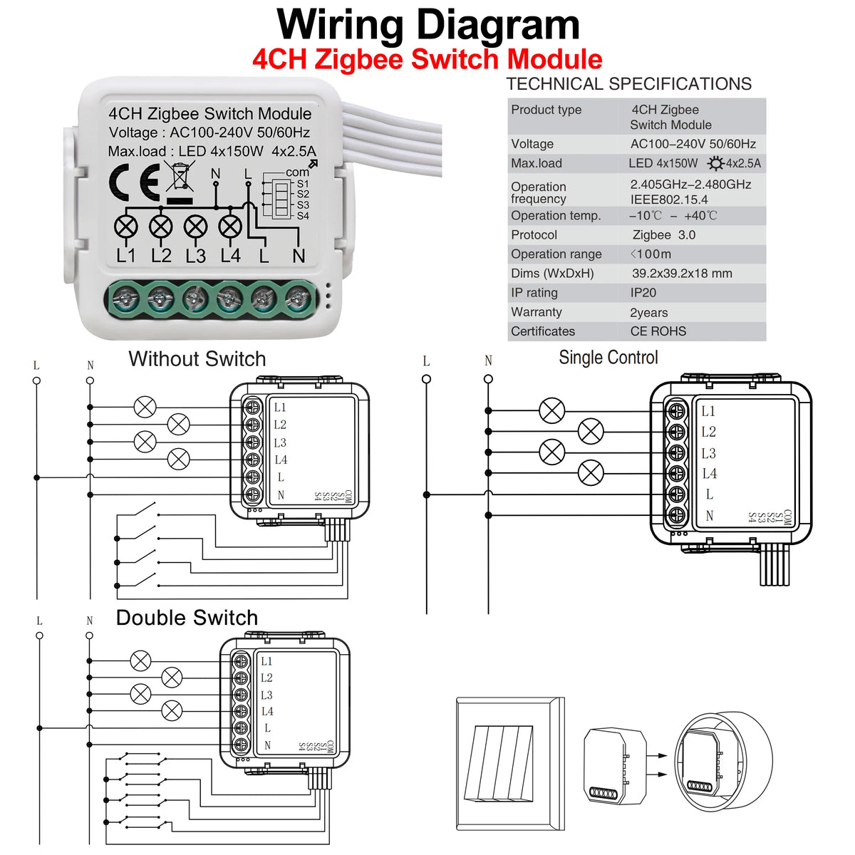 GIRIER Tuya ZigBee 3.0 Smart Switch Module - 10A DIY Home Automation