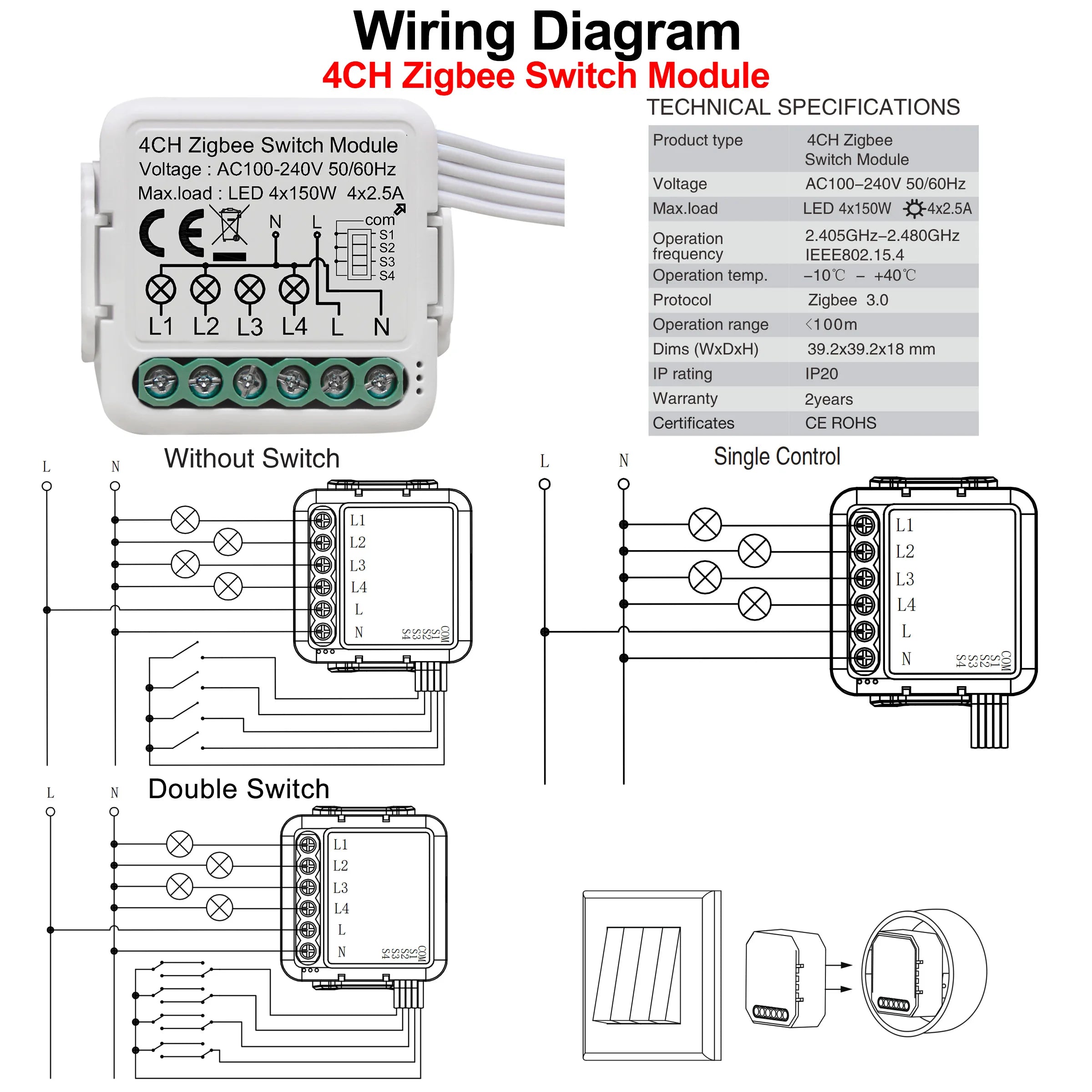 GIRIER Tuya ZigBee 3.0 Smart Switch Module - 10A DIY Home Automation