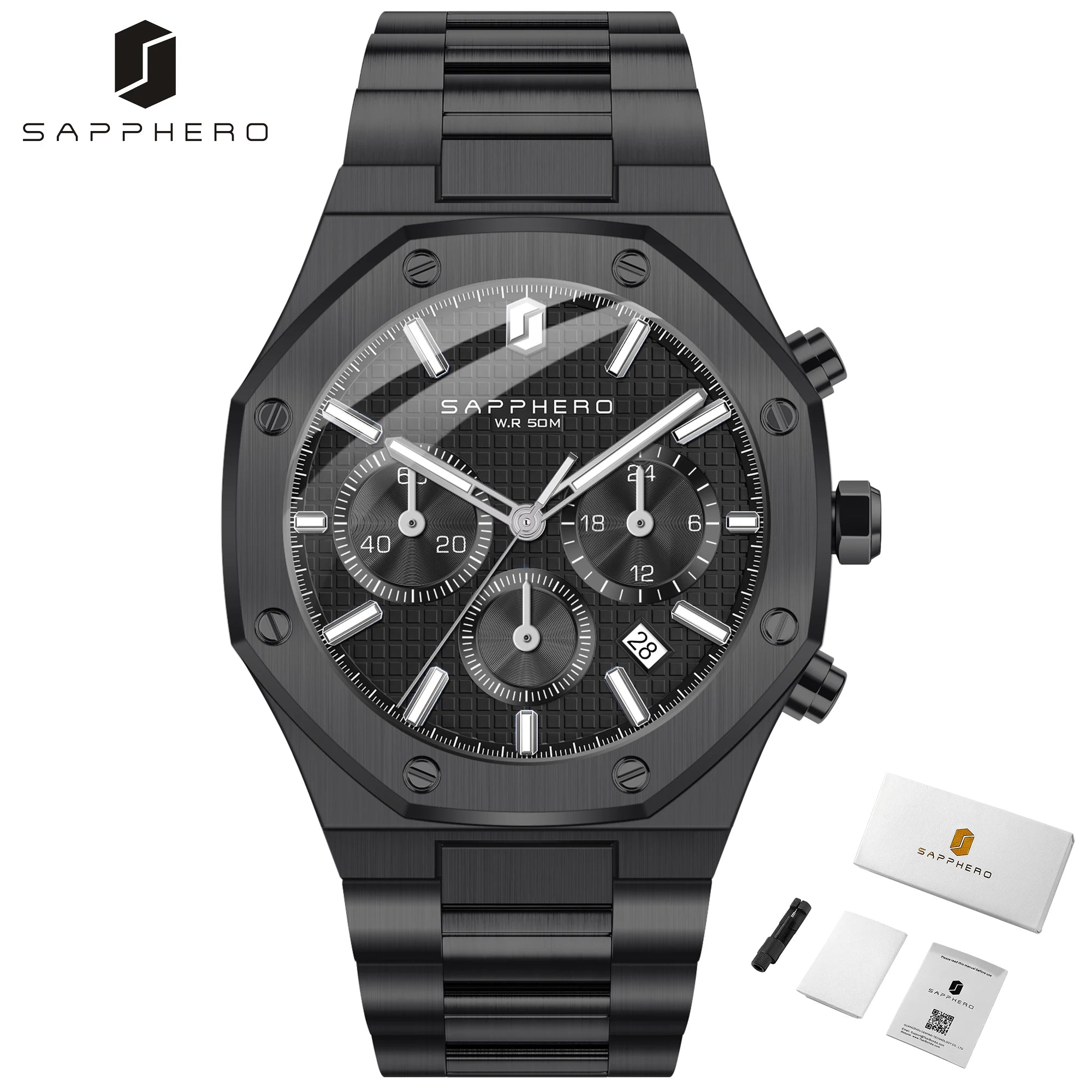 SAPPHERO Men's Watch &ndash; Waterproof Chronograph With Date black