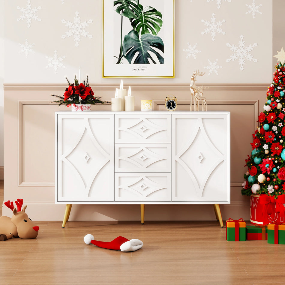 Diamantmønster Hvid Kommode Med Guld Fødder Moderne