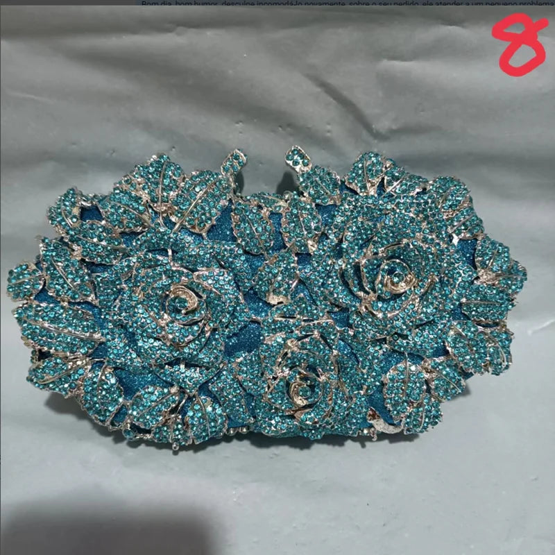 Elegant Golden Silver Crystal Minaudiere Clutch Bag for Women blue1