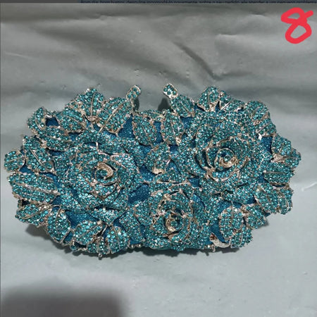 Elegant Golden Silver Crystal Minaudiere Clutch Bag for Women blue1