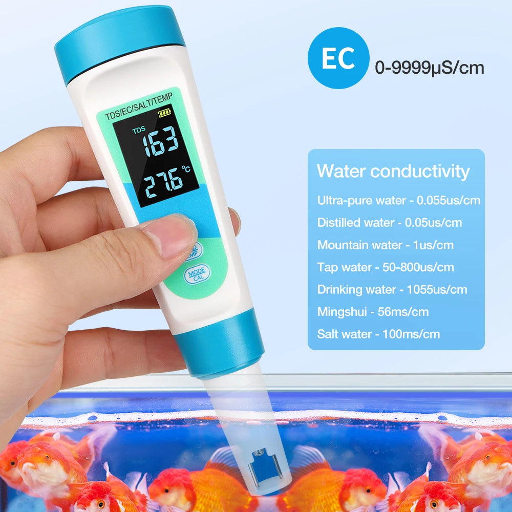 SAL107SA06 &ndash; 4 In 1 TDS EC Salt Temp Water Tester Pro