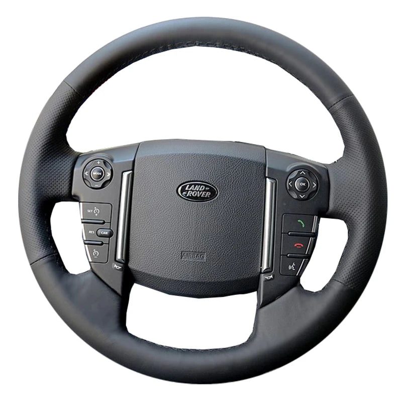 Husă de volan din piele neagră, cusută manual, pentru Land Rover Freelander 2 Discovery 4 Range Rover