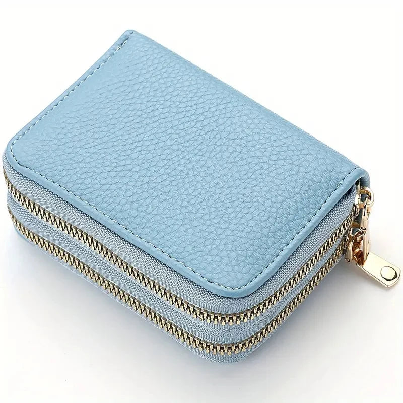 Women's Stylish Double Zipper Wallet with Large Capacity Coin Purse Blue