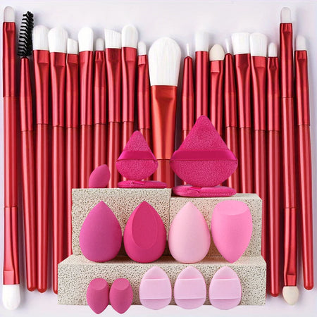 Portable 8/22/34Pcs Makeup Brush Set - Soft, Versatile Beauty Tool Kit Red-34