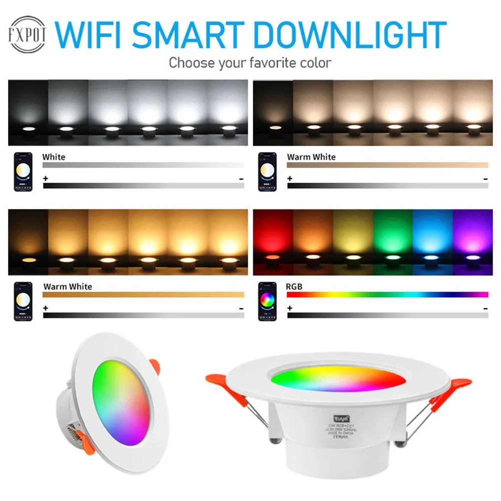 1-10PCS 10W Smart LED Downlight Bluetooth Ceiling Lamp RGB Lamp APP Remote Control Color Changing light for Google Alexa Home