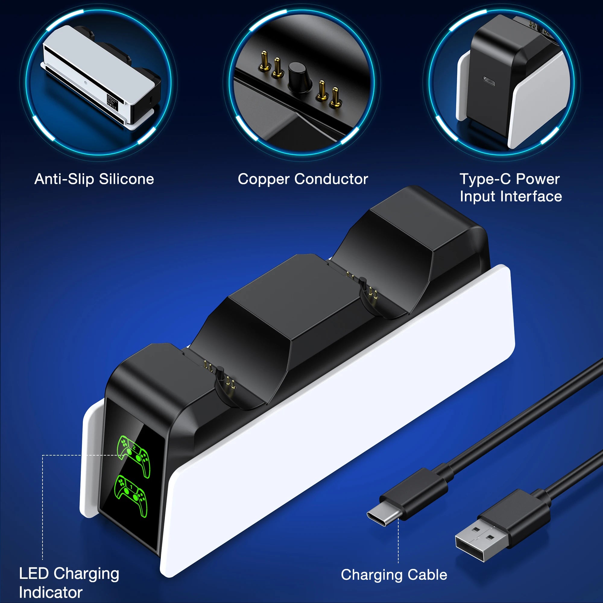 DinoFire Dual Fast Charger &amp; Stand for PS5 DualSense Controllers