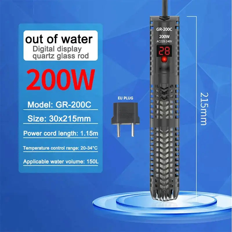 Aquarium Submersible Heater With Thermometer 220 240V GR 200C