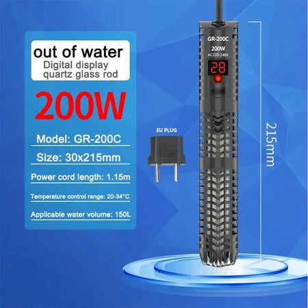 Aquarium Submersible Heater With Thermometer 220 240V GR 200C