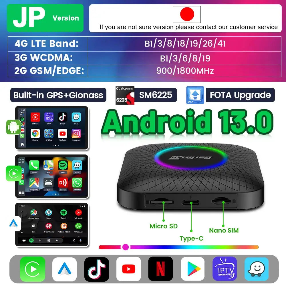Carlinkit 3 In 1 Wireless Android 13 CarPlay For Benz Skoda LED Android 13 JP / 4GB 64GB