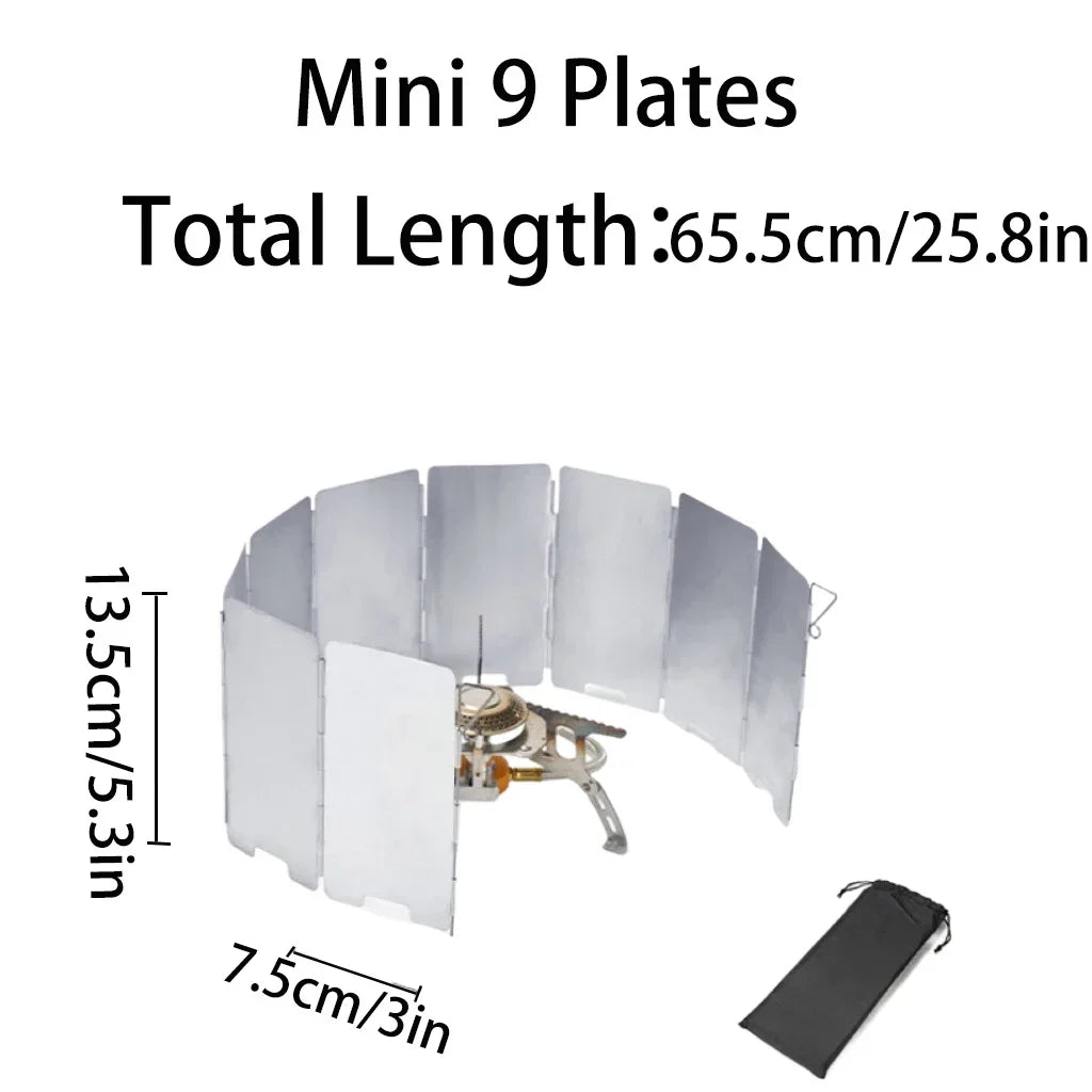 9/10/12pcs Windproof Camping Windshield Set  Foldable Stove Screen Outdoor Cooking Essential Heavy Duty Wind Barrier Gas Stoves 9  Plates