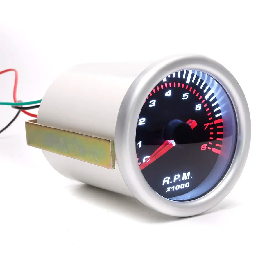 Universalus 52mm Tachometras 0-8000 RPM su Balta LED Apšvietimu