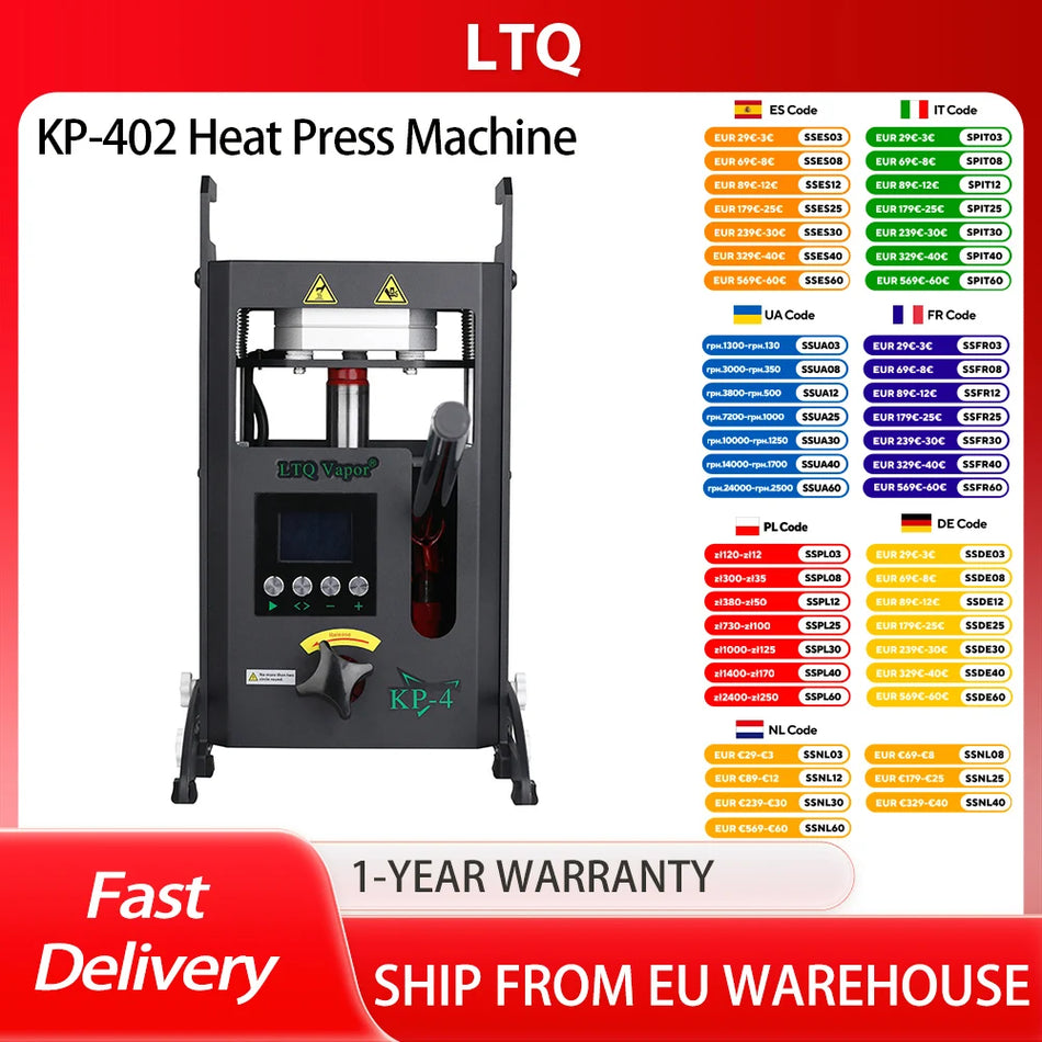 LTQ VAPOR KP-402 4-tunová dvouplotnová tepelná lisovna s nastavitelnou teplotou, letecký hliníkový slitin, dvojité topné desky